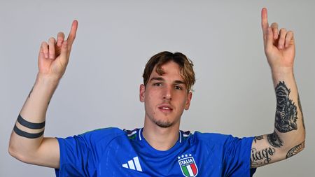 ROME, ITALY - MARCH 18: Nicolo Zaniolo of Italy poses during an Italy portrait session at Hotel Parco dei Principi on March 18, 2024 in Rome, Italy. (Photo by Claudio Villa/Getty Images) Zaniolo