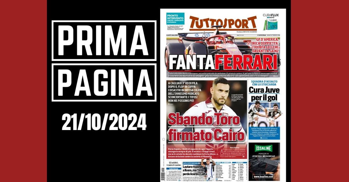 Prima pagina Tuttosport: “Sbando Torino firmato Cairo”