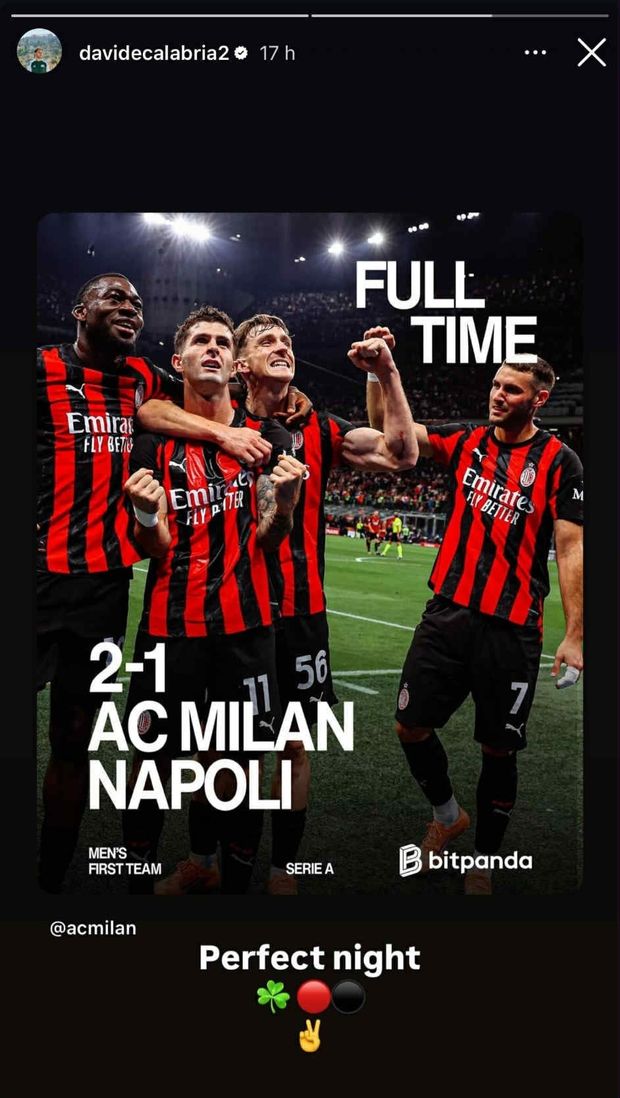 Milan-Napoli, Calabria festeggia la vittoria: “Perfect night”- immagine 2