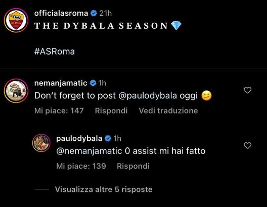Roma, l’esilarante botta e risposta tra Matic e Dybala: “Zero assist mi hai fatto”- immagine 2