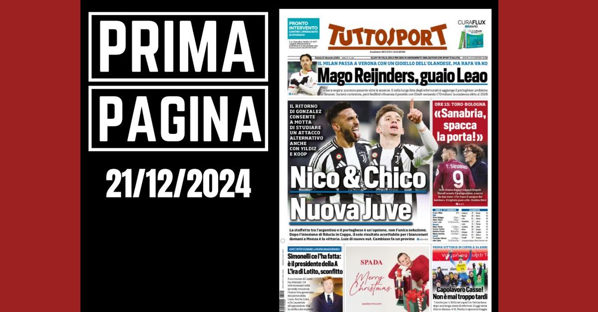 Prima pagina Tuttosport: Milan, mago Reijnders, guaio Leao