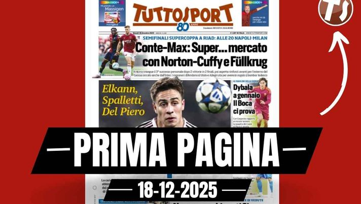 Prima pagina Tuttosport: 'Conte-Max: Super mercato con Norton-Cuffy e Fullkrug' Prima pagina Tuttosport: 'Conte-Max: Super mercato con Norton-Cuffy e Fullkrug'