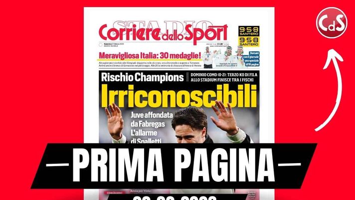 Il Corriere dello Sport, la prima pagina di oggi, domenica 22 febbraio 2026 Prima pagina Corriere dello Sport: 'Fuga Inter, Chivu a + 10 sul Milan. Oggi Allegri sfida il Parma'