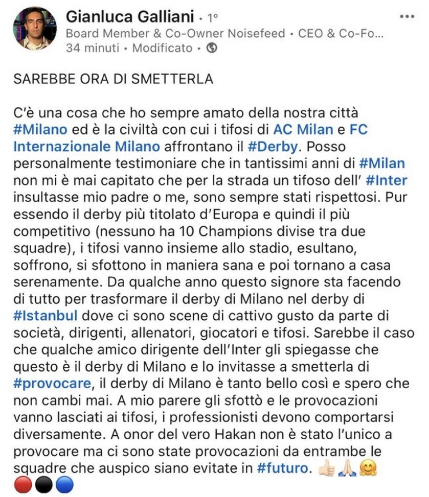 Gianluca Galliani lancia l’allarme: “Non roviniamo il clima del derby di Milano”- immagine 2