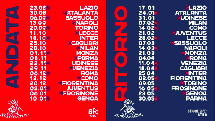 Il calendario del Bologna: avvio duro, finale soft. Ecco le date dei big match- immagine 1