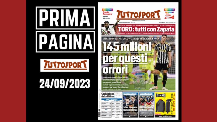 Prima pagina Tuttosport: '145 milioni per questi orrori'