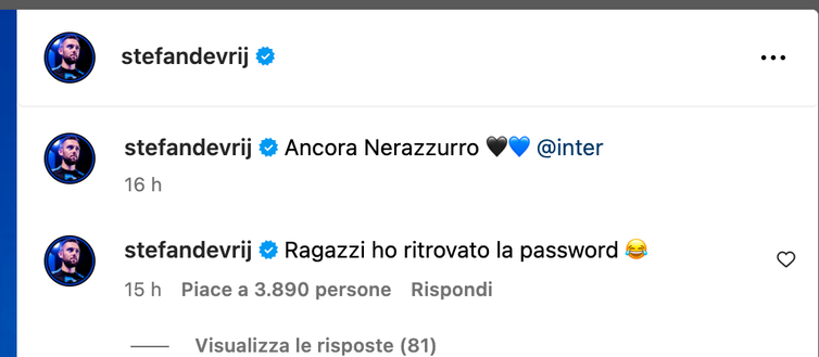 De Vrij su Instagram dopo 1 anno. Il motivo? Lo spiega lo stesso difensore- immagine 3