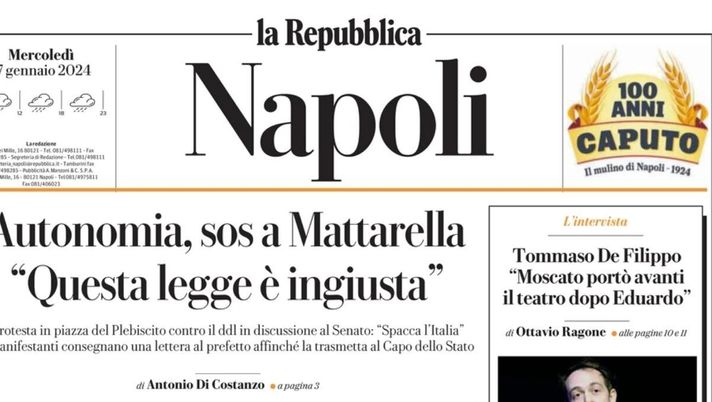 prima pagina la repubblica napoli