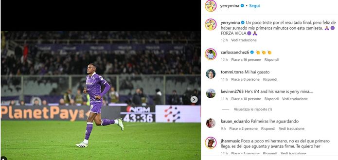 Mina: “Triste per lo 0-1, ma felice per l’esordio”. E Carlos Sanchez applaude- immagine 2