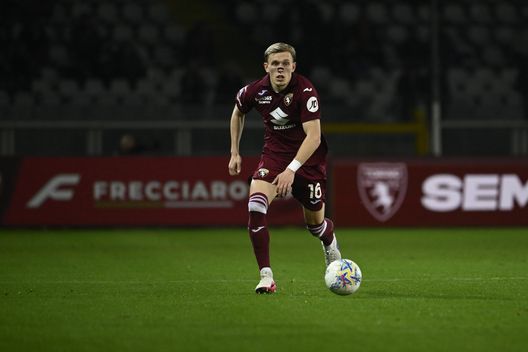 TURIN, ITALY - MARCH 13: Marcus Holmgren Pedersen of Torino FC in action during the Serie A match between Torino FC and Parma Calcio 1913 at Stadio Olimpico Grande Torino on March 13, 2026 in Turin, Italy. (Photo by Stefano Guidi - Torino FC/Torino FC 1906 via Getty Images)