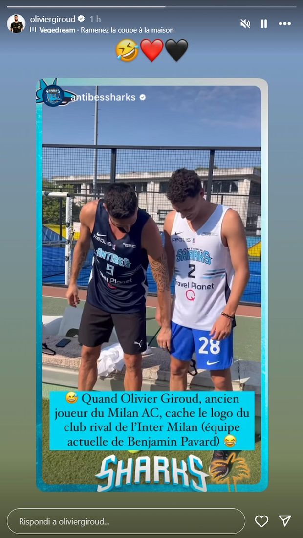 Giroud-Pavard, siparietto in Costa Azzurra: l’ex Milan copre il logo Inter sui pantaloncini- immagine 3