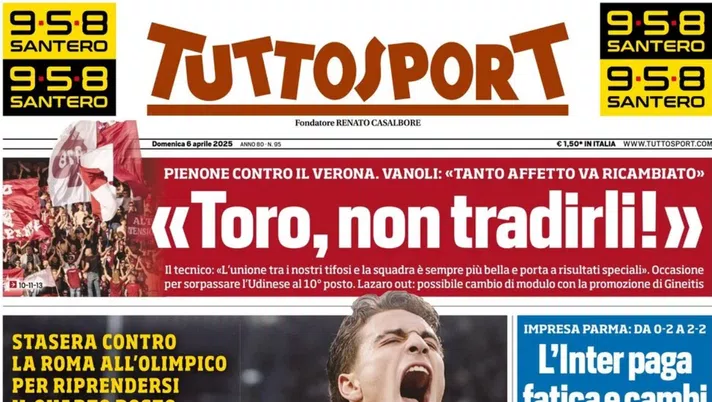 PRIMA PAGINA TUTTOSPORT OGGI: “Il Napoli domani può portarsi a -1” - immagine 1