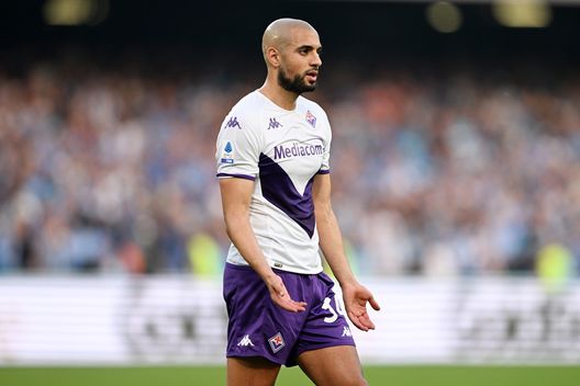 NAPLES, ITALY - MAY 07: Sofyan Amrabat of ACF Fiorentina during the Serie A match between SSC Napoli and ACF Fiorentina at Stadio Diego Armando Maradona on May 07, 2023 in Naples, Italy. (Photo by Francesco Pecoraro/Getty Images) amrabat