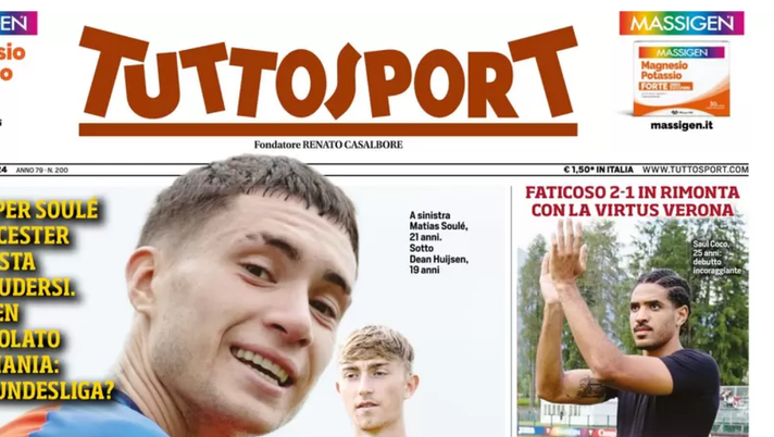 PRIMA PAGINA TUTTOSPORT OGGI: “Juve, 60 milioni in arrivo con Soulé e Huijsen” - immagine 1