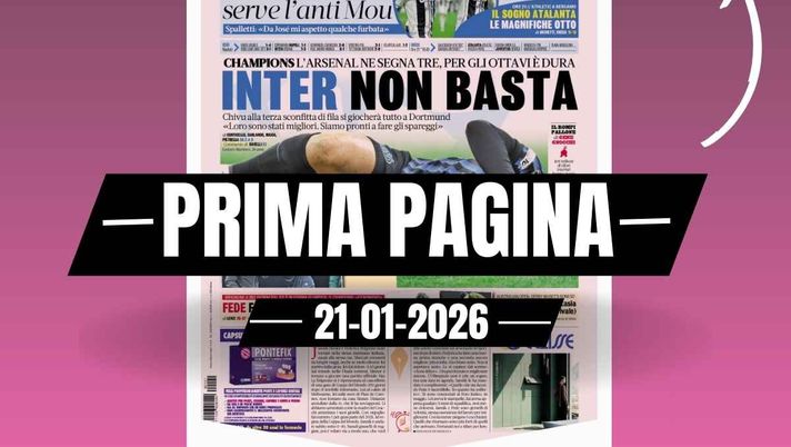Prima pagina Gazzetta dello Sport: 'L'Arsenal ne segna tre: Inter, non basta per gli ottavi'