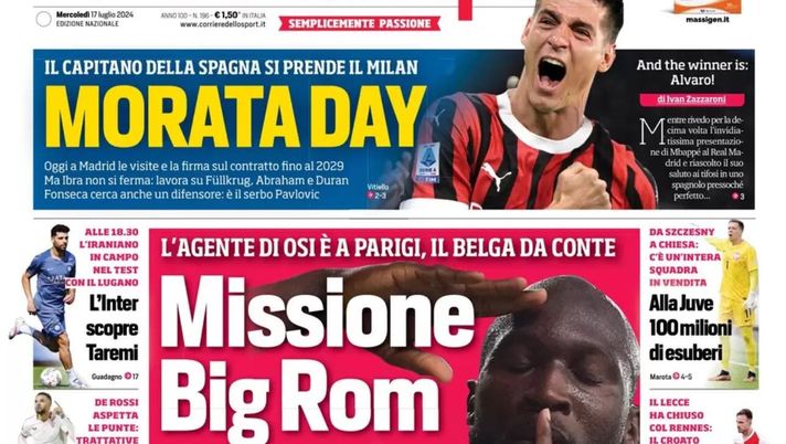 PRIMA PAGINA CORRIERE DELLO SPORT OGGI: “Missione Big Rom. Svolta Napoli” prima pagina corriere dello sport oggi