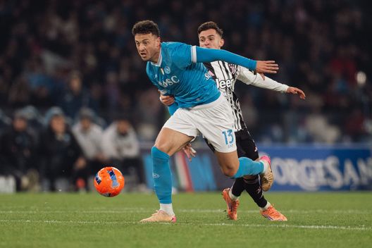 NAPLES, ITALY - DECEMBER 07: Amir Rrahmani in action during the Serie A match between SSC Napoli and Juventus FC at Stadio Diego Armando Maradona on December 07, 2025 in Naples, Italy. (Photo by SSC NAPOLI/SSC NAPOLI via Getty Images)