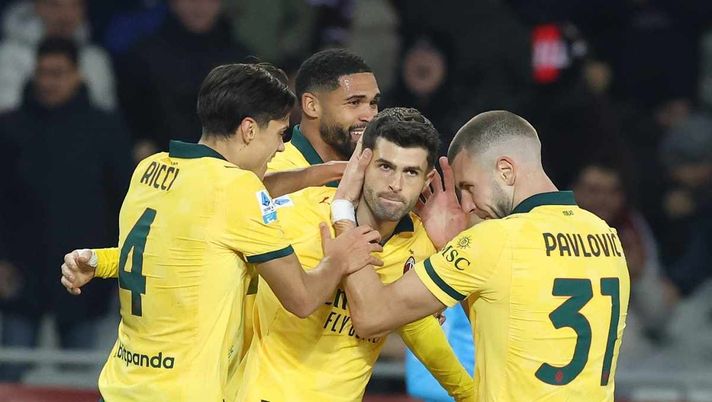 L'esultanza di Christian Pulisic (attaccante AC Milan) per uno dei suoi due gol in Torino-Milan 2-3 (Serie A 2025-2026) | News (Getty Images) Torino-Milan 2-3, i numeri della partita: protagonisti Rabiot e Pulisic | Serie A News