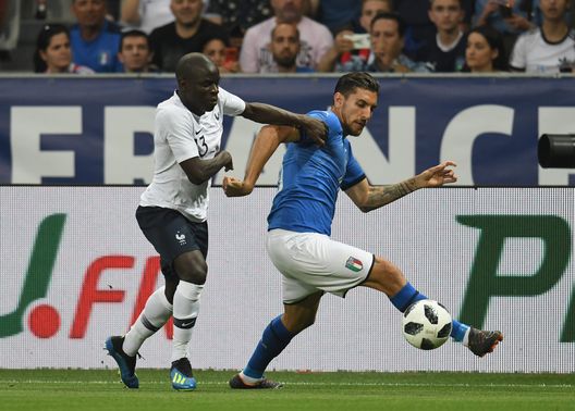 Lorenzo Pellegrini e Kantè in Italia-Francia, amichevole 2018 (Photo by Claudio Villa/Getty Images) Italia-Francia, amichevole 2018