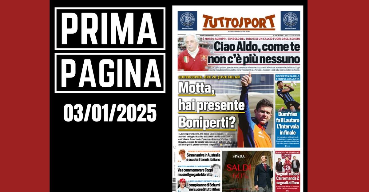 Prima pagina Tuttosport: Juventus Milan. Motta, presente Boniperti?