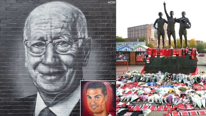 Ecco il murale di Bobby Charlton: sopra quello di CR7 vicino all’Old Trafford - immagine 1