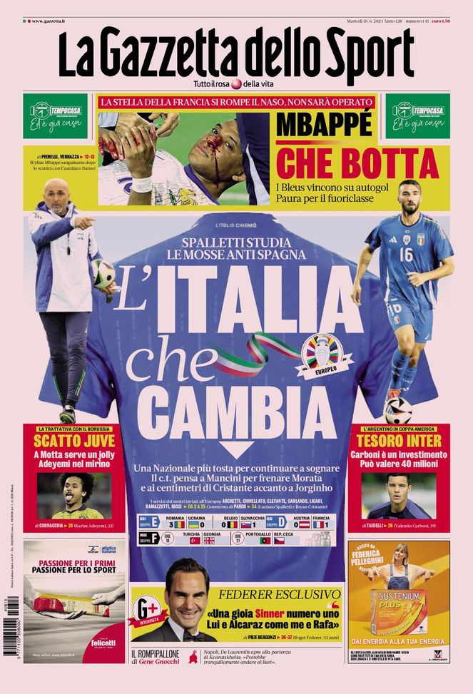 Prima Pagina Gazzetta dello Sport 18 giugno
