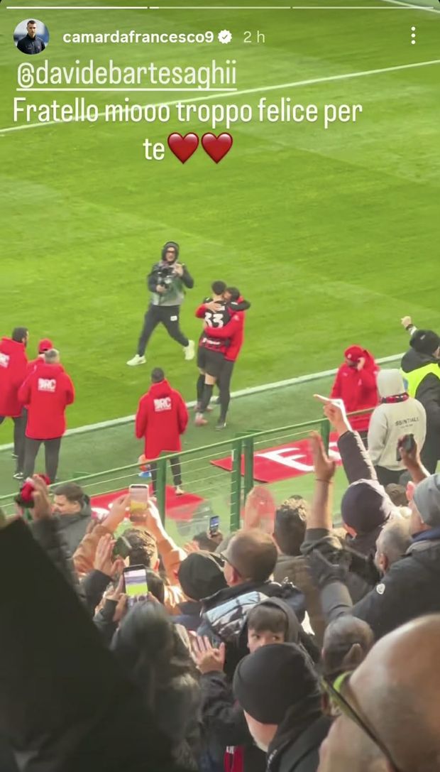Milan-Sassuolo, Camarda esulta per Bartesaghi: “Fratello mio, troppo felice per te!”- immagine 2
