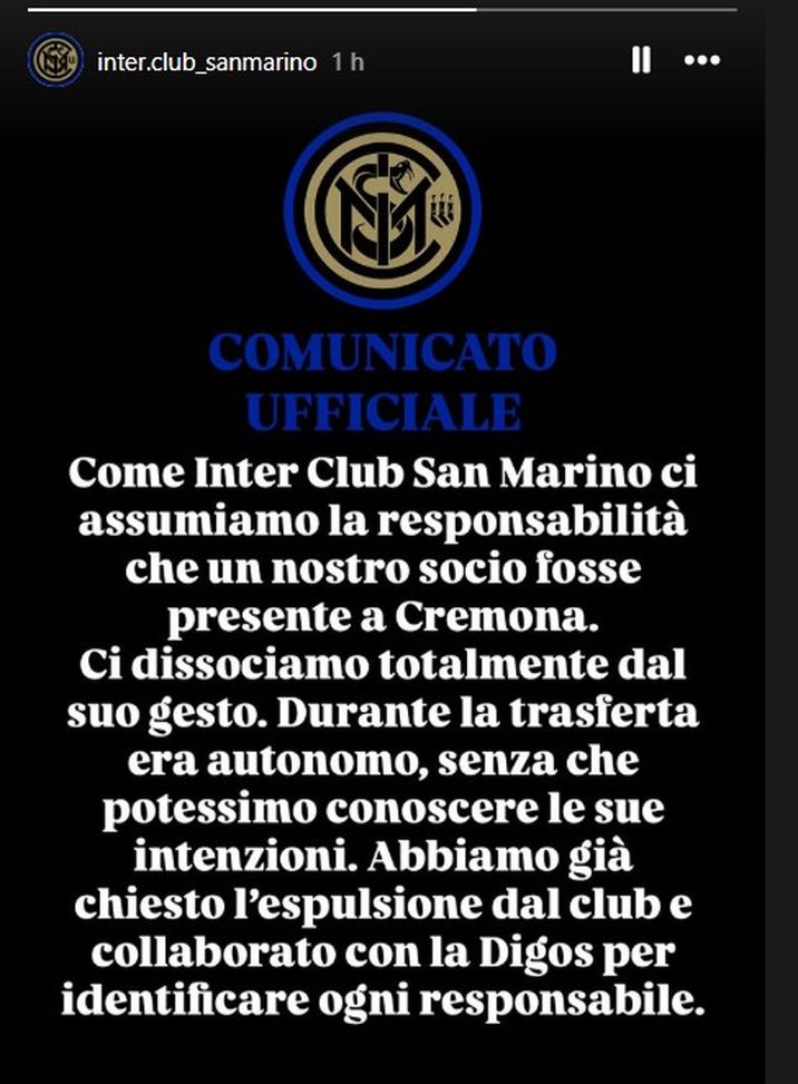 Petardo, Inter Club San Marino: “Nostro socio ha agito da solo, già espulso. Non sapevamo…”- immagine 3