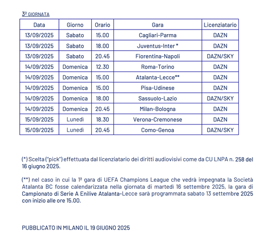 UFFICIALE – Serie A, anticipi e posticipi delle prime 3 giornate: quando si inizia e tutti gli orari- immagine 4
