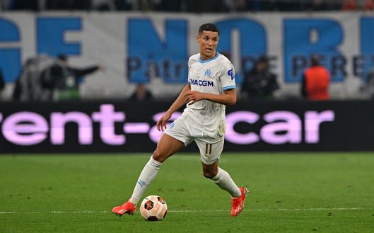 MARSEILLE, FRANCE - MAY 2: Amine Harit of Olympique de Marseille during the UEFA Europa League 2023/24 Semi-Final first leg match between Olympique de Marseille and Atalanta BC at Stade de Marseille on May 2, 2024 in Marseille, France.(Photo by Chris Ricco/Getty Images)