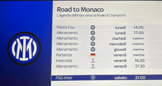 Inter, ‘road to Monaco’: l’agenda completa verso la finale col PSG, conferenza e partenza…- immagine 4