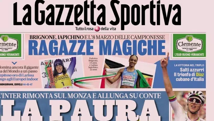 PRIMA PAGINA GAZZETTA DELLO SPORT OGGI: “L’Inter allunga su Conte” - immagine 1