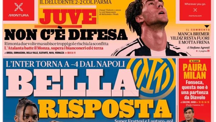 PRIMA PAGINA GAZZETTA DELLO SPORT: “Bella risposta. L’Inter torna a -4 dal Napoli” PRIMA PAGINA GAZZETTA DELLO SPORT OGGI: “Inzaghi al rinnovo, ci metto la firma”