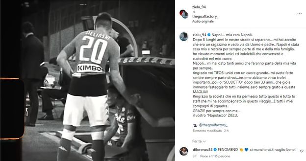 Zielinski saluta il Napoli sui social. Arriva il commento di Di Lorenzo- immagine 2