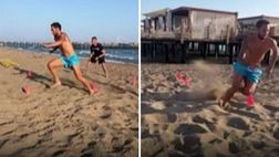 Inter, Calhanoglu si allena in spiaggia su forza e resistenza | VIDEO