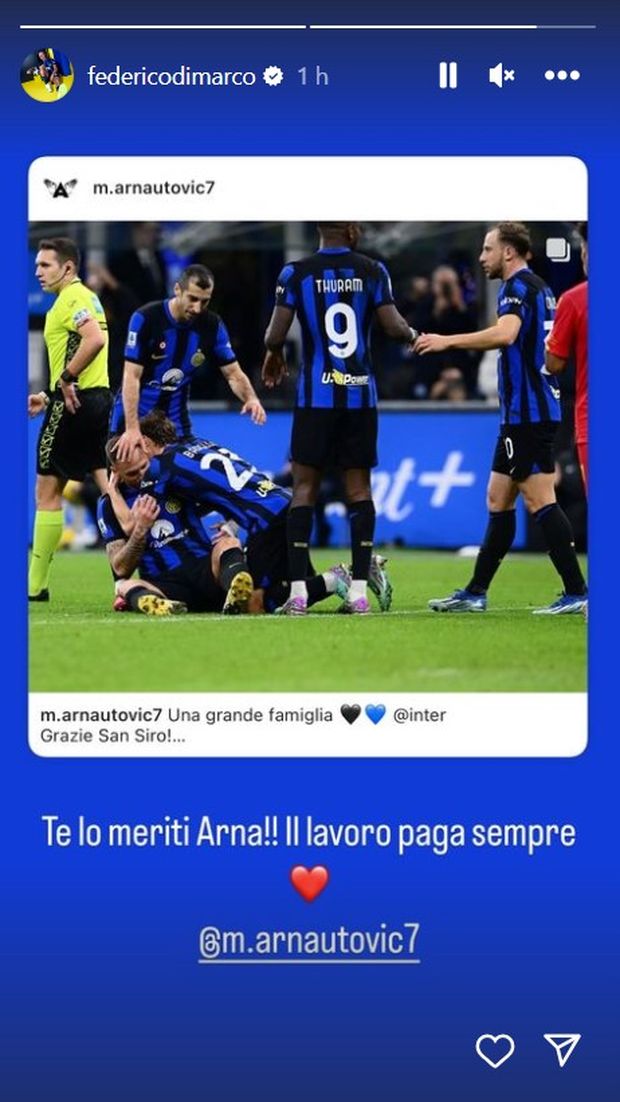 Assist Arnautovic, tutti ad esultare con lui: “Famiglia”. Dimarco: “Te lo meriti”- immagine 2