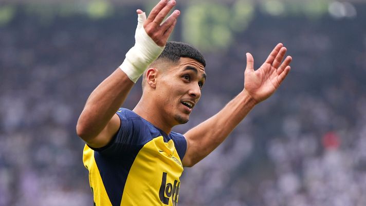 BRUSSELS, BELGIUM - MAY 14: Anan Khalaili of Union Saint-Gilloise celebrates after Kevin Mac Allister of Union Saint-Gilloise scored his teams first goal in the in the second half of the Coupe de Belgique Final match between Union Saint-Gilloise and RSC Anderlecht at Stade Roi Baudouin on May 14, 2026 in Brussels, Belgium. (Photo by Alex Bierens de Haan/Getty Images) Retroscena CorSport: ecco quando è emerso per l’Inter il nome di Khalaili a destra - immagine 1