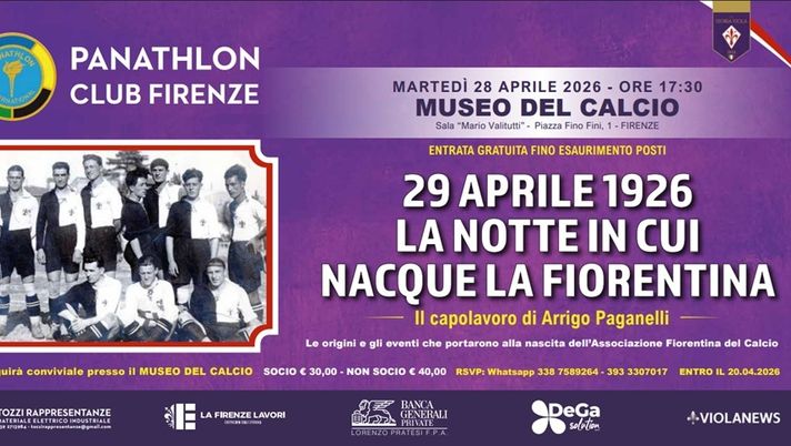 100 anni di Fiorentina, il 28 aprile grande evento gratuito organizzato dal Panathlon - immagine 1