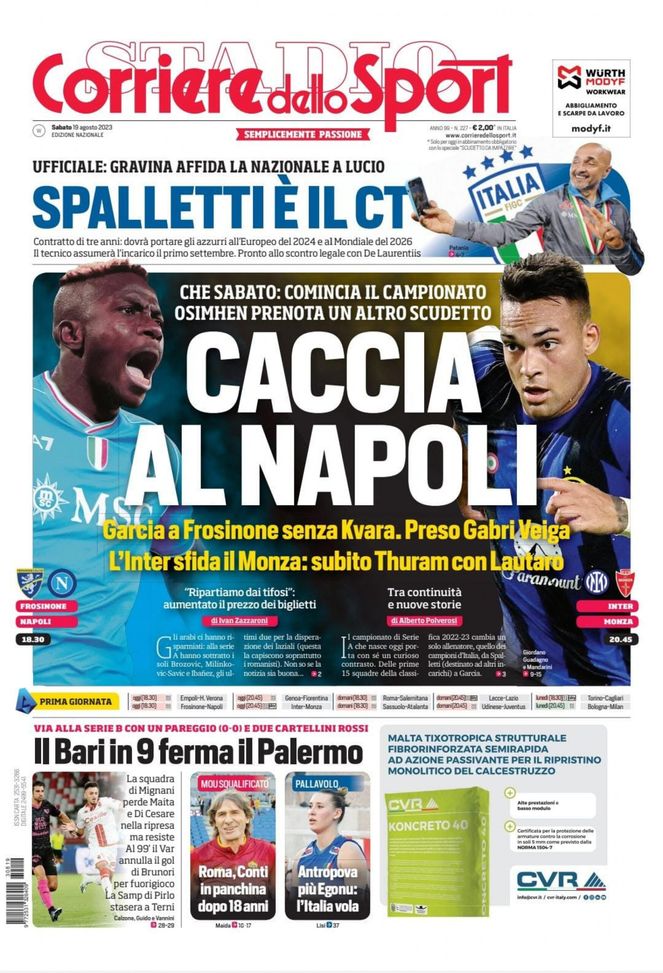 Prima Pagina Corriere Dello Sport: “Caccia Al Napoli” - Pianeta Milan