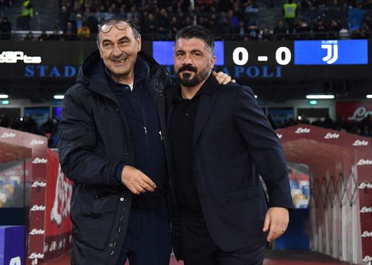 NAPLES, ITALY - JANUARY 26: Gennaro Gattuso , Maurizio Sarri during the Serie A match between SSC Napoli and Juventus at Stadio San Paolo on January 26, 2020 in Naples, Italy. (Photo by SSC NAPOLI/SSC NAPOLI via Getty Images) Sarri show tra Lazio, Gattuso e Nazionale: “Guendouzi? Serve il guinzaglio”- immagine 3