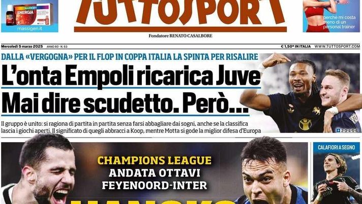 prima pagina tuttosport oggi