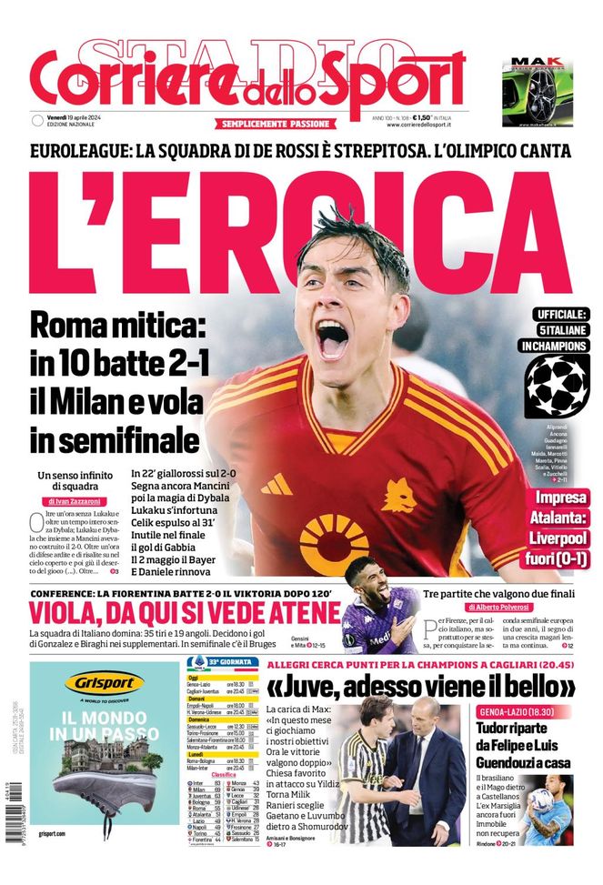 Prima Pagina Corriere dello Sport 19 aprile Prima Pagina Corriere dello Sport 19 aprile