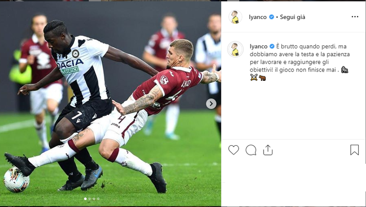 Udinese-Torino sui social, Lyanco e Ansaldi: “Dobbiamo solo continuare a lavorare”- immagine 1