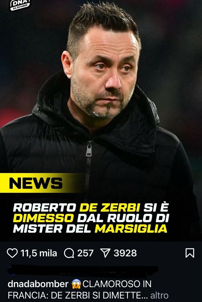 De Zerbi si dimette dall’OM, il figlio di Caressa prende in giro Adani: commento eloquente- immagine 2