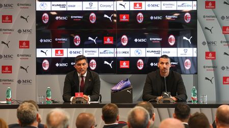 CAIRATE, ITALY - JULY 08: Paulo Fonseca (L) Head coach of AC Milan and Zlatan Ibrahimovic (R) AC Milan Senior Advisor looks on during the AC Milan Press Conference at Casa Milan on July 08, 2024 in Milano, Italy. (Photo by Giuseppe Cottini/AC Milan via Getty Images)