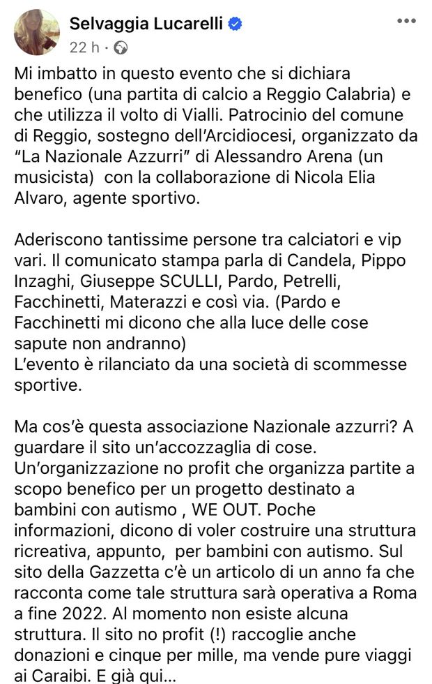 “The Legend Gianluca Vialli”, organizzatore querela Selvaggia Lucarelli- immagine 2