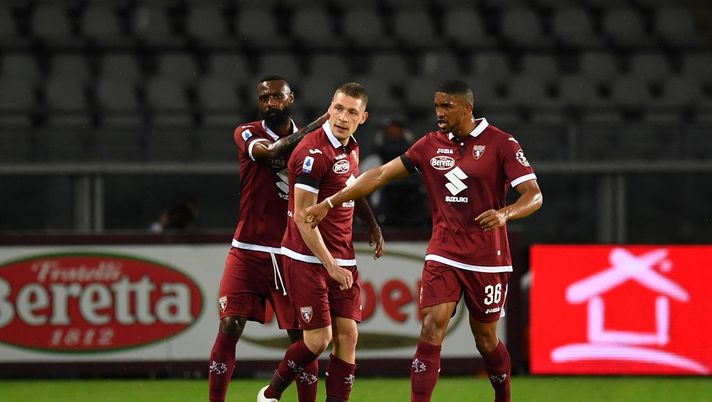 TURIN, ITALY - JUNE 23: Andrea Belotti (C) of Torino FC celebrates the opening goal with team mates Nicolas Nkoulou (L) and Gleison Bremer during the Serie A match between Torino FC and Udinese Calcio at Stadio Olimpico di Torino on June 23, 2020 in Turin, Italy. (Photo by Valerio Pennicino/Getty Images) Toro-Udinese: testa a testa - immagine 1