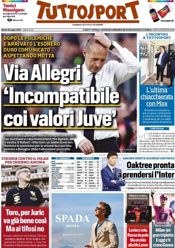 EDICOLA / TS: Oaktree pronta a riprendersi l’Inter. Ancora Niente accordo con Pimco - immagine 1