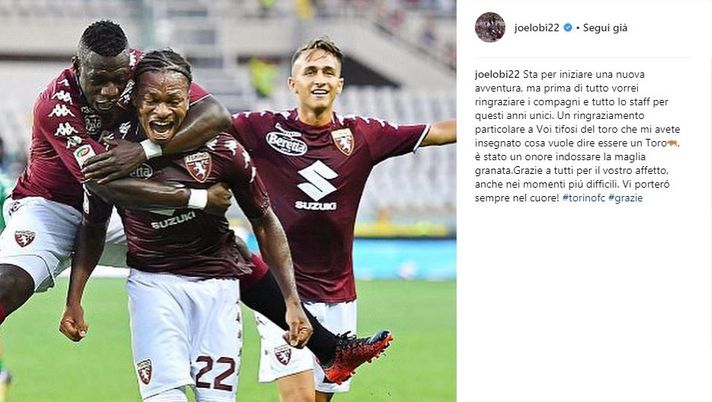 Obi saluta Torino: “Grazie ai tifosi, mi avete insegnato a essere un Toro” - immagine 1