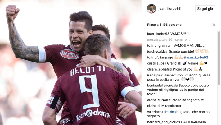 Torino-Palermo 3-1, Iturbe è soddisfatto: “Vamos!” Torino-Palermo 3-1, Iturbe è soddisfatto: “Vamos!” - immagine 1